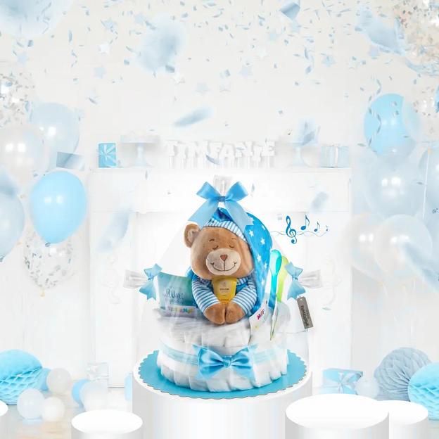 Gateau De Couches Avec Ourson Musical Bleu Ideecadeau Ch